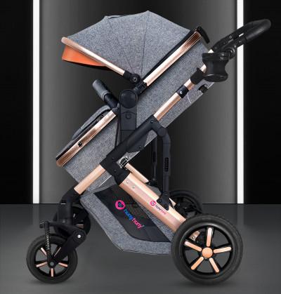 3-In-1- Z Fold- Best Stroller Pram Grey -Luxury Stroller-Explosion-Proof  Rubber Wheel