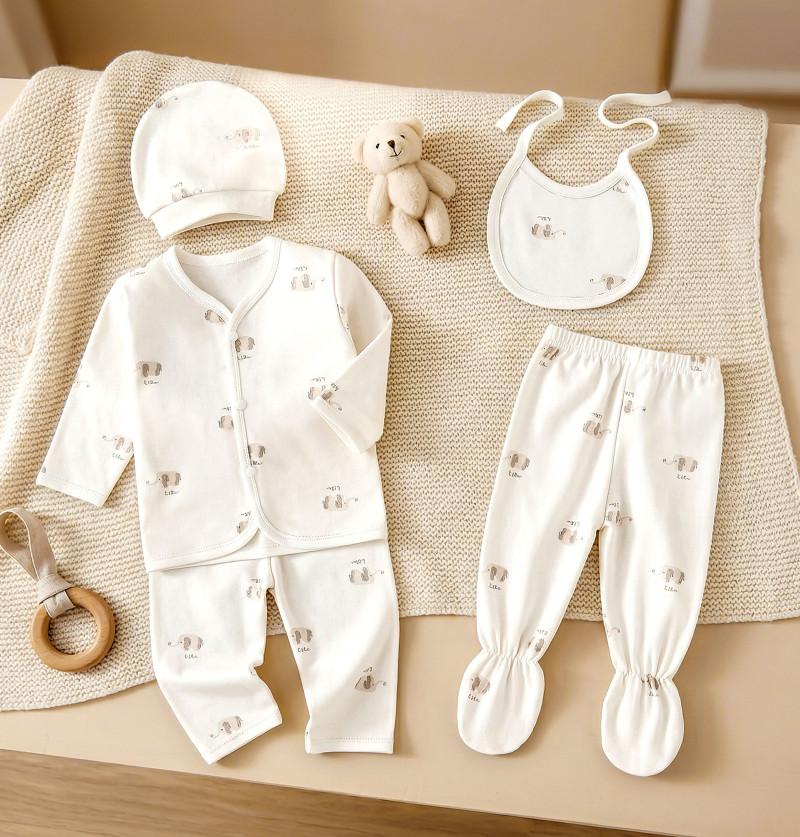 Newborn Baby Clothing Gift Set – 5 Piece Cotton Essentials | Cap, Bib, Top & Pajama Combo - Assorted Color & Design