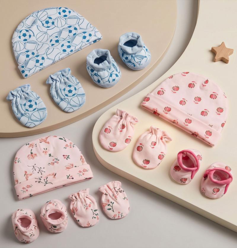 Newborn Baby Gift Set – Cap, Mittens & Booties Combo - Pack of 3 - Assorted Color & Design