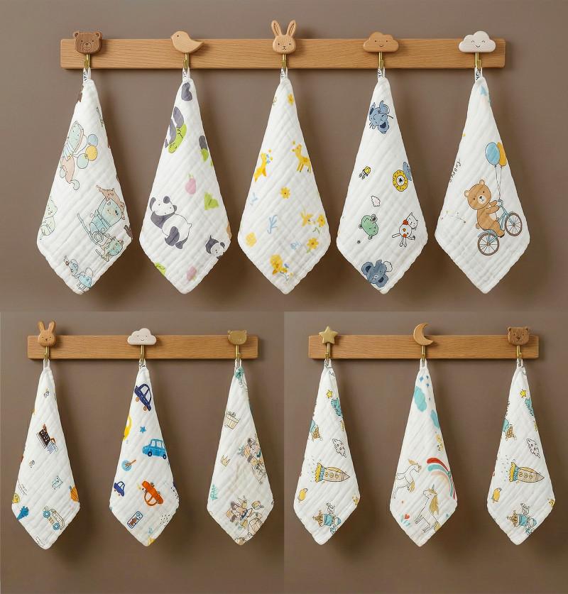5 Pcs Premium 6 Layer Muslin Baby Burp Cloth | Soft Absorbent Wash Cloth - Pack of 5 - Assorted Color & Design