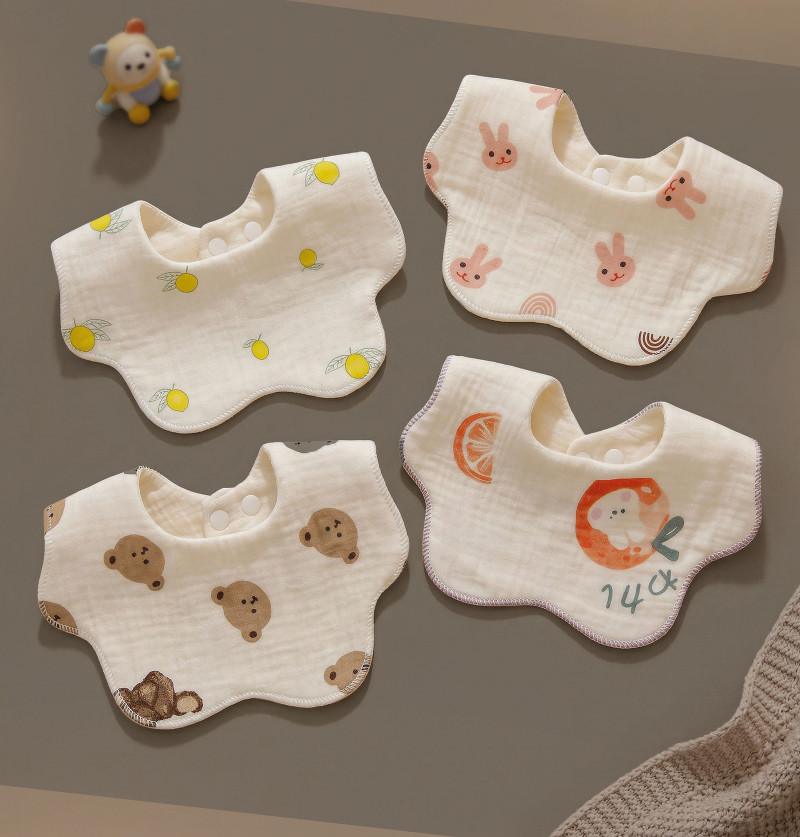 5 Pcs, Muslin Cotton Soft Absorbent Feeding Bib - Pack of 5 - Flower Shape