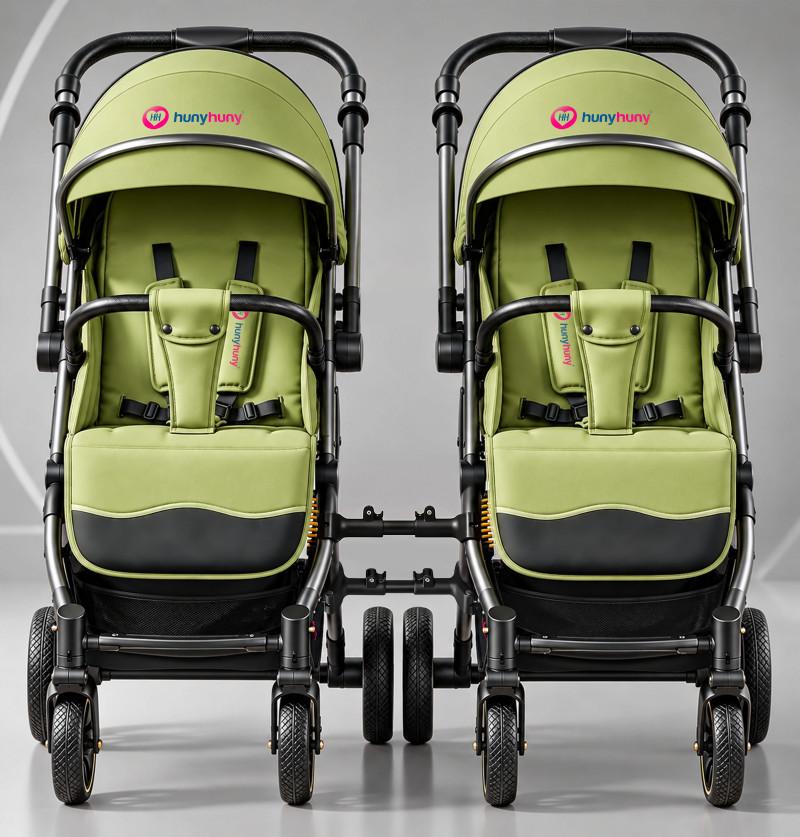 Detachable Twin Stroller- Reversible Handle - Cabin-Friendly| One-Touch Compact Travel Pram - Green