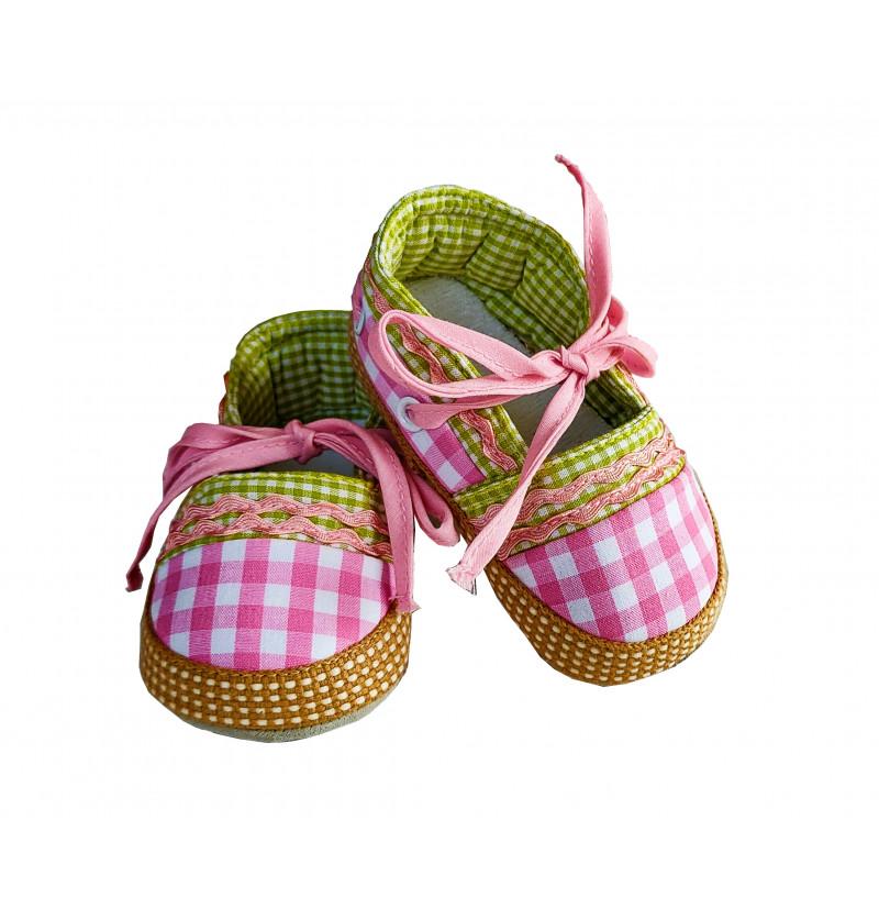 HunyHuny Pink Checks Tie Knot Shoes for Infants