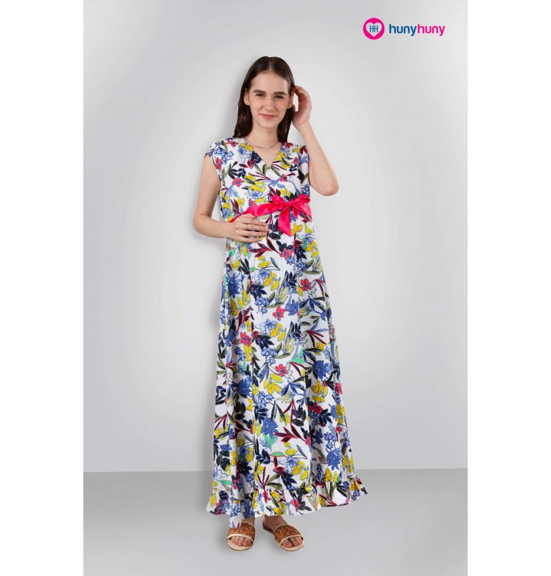 Pregnancy Dress Flower Print - White