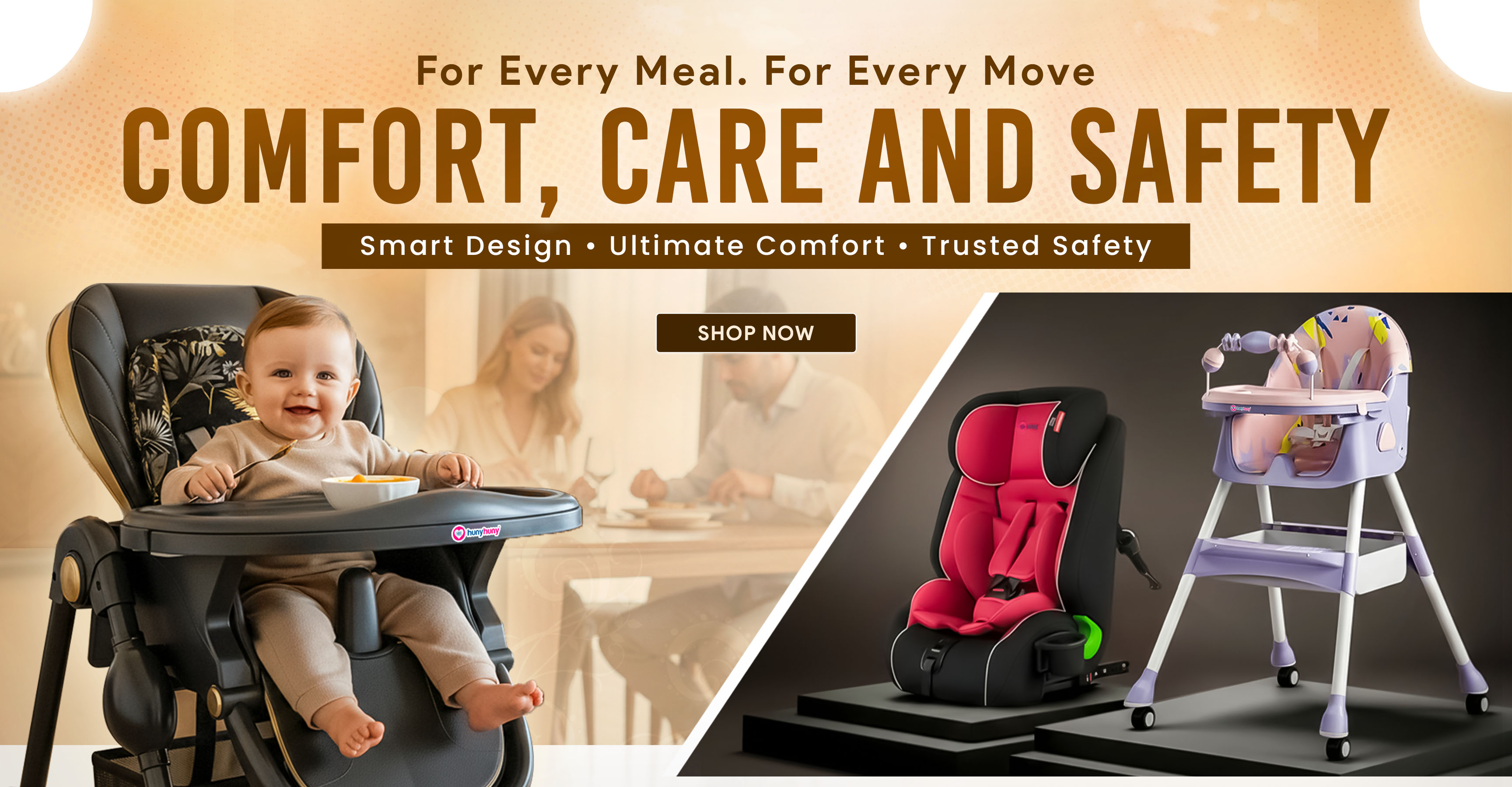HunyHuny baby high chairs and car seats for comfort, care and safety